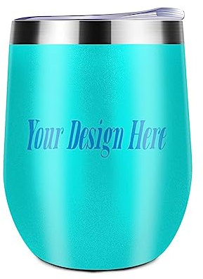 Miujonvy Weinglas Tumbler mit Deckel Ihr individuelles Bild Doppelwand Vakuum Edelstahl Reisebecher für Kaffee Light Cyan