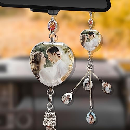 Personalisierte Car Decoration mit Foto und Text Kristall Auto Spiegel Deko Auto Dekoration für Geschenk