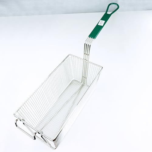 Heavy Duty Pitco Fryer Professional Basket - 34cm x 16cm x 15cm with Nickel Plated Green Handle