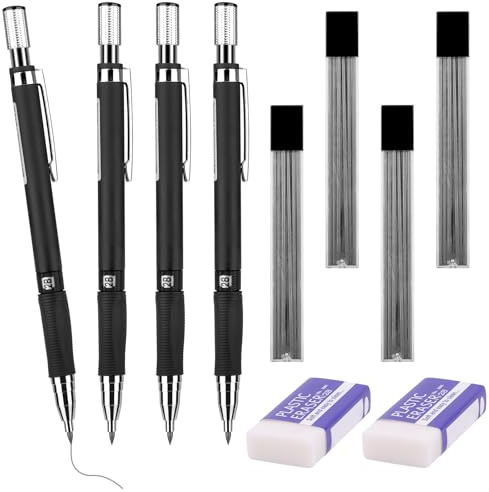 Lot de 4 porte-mines de 2,0 mm avec 48 mines HB