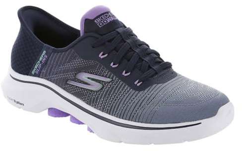 Skechers Women's Go Walk 7 Adel Slip-On Sneakers, Navy Textile/Multi Trim, 5 UK