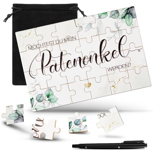 Nuenen Patentante und Patenonkel Fragen Puzzle 24 Stück Patentante und Patenonkel Geschenk mit Beutel für Taufe Taufpaten Fragen Schwangerschaft Verkünden Mädchen Jungen Geburt (Pate Stil)