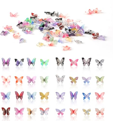 60 Stück Mikro Schmetterling Resin, Bunte Kleine Schmetterlinge Deko Mini Miniaturen Puppenhaus Zubehör 3D Schmetterling Nagel Charms Landschaftsdekorationen zum Basteln Terrarium-Dekor