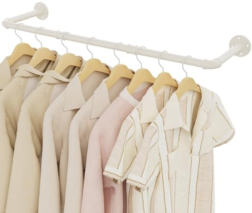 YheenLf Perchero de Pared Industrial, 100cm Barra para Ropa de Metal, Almacenamiento Colgante de Prendas, Tubo Desmontable, Vestidor Abierto, Ahorro de Espacio, Beige, 1-Pack