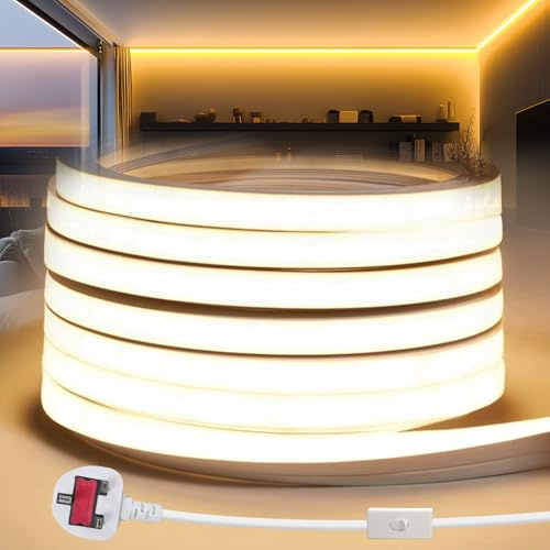 YOODI LED Strip Light 20M 220V Cuttable Neon Rope Light 10x10mm Outdoor LED Strip Lights Fireproof Waterproof IP65 3000K Warm Silicone LED Lights Flexible for Bedroom Decor Kitchen Garden