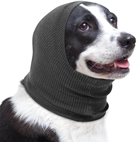 Lelepet Ohrenschutz für Hunde, Hunde Gehörschutz, Beruhigender Kapuzenpullover, Hund Ohrenschützer zur Geräuschreduzierung, Hundehals und Ohrenwärmer, Hund Ohrenpflege Lärmschutz, Grau S