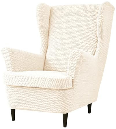 Chickwin 2-Teiliges Set Stretch Waschbarer Ohrensessel Überzug, Retro Volltonfarbe Sesselbezug, Mode Sessel Überzug für Wohnzimmer Schlafzimmer (Beige)