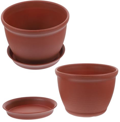 Levemolo Kunststoff-Topf-Set – 2-teilig Ziegelrot Blumentöpfe Für Den Innenbereich Mit Drainage Für Die Inneneinrichtung