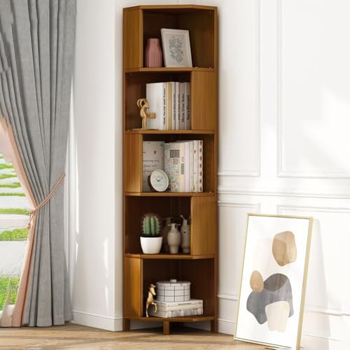 DODOBD Eckregal Stehend,Bücherregale,Eckregal Holz,Corner Shelf,Aufbewahrungsregal,Büroregal,Dekoregal,Multifunktionales Bücherregal Massivholz,für Wohnzimmer Büro Arbeitszimmer Flur