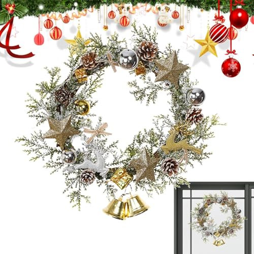 Weihnachtskranz,Weihnachtstürkranz - Weihnachtskränze für die Haustür - Weihnachtskranz-Dekorationen, Weihnachts-Fensterkränze für Haustür, Innen- und Außenbereich, Bauernhaus-Wandurlaub