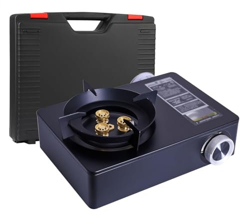 Portable 5KW Gas Stove with 12,000 BTU Burner & Grill Plate – Outdoor Camping BBQ Cooker with Drip Tray, Carry Case – Foldable, Lightweight & Safe for Hiking, Picnics, Backpacking & Travel