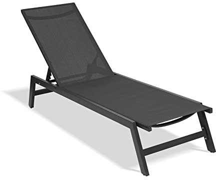 Chaiselongue-Sessel für den Außenbereich, Verstellbarer Aluminium-Liegestuhl mit fünf Positionen, für jedes Wetter geeignet, Strand, Garten, Pool, Schwarz
