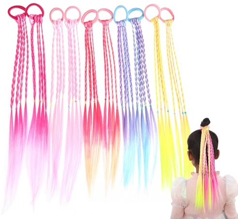 BRDXOOL - Juego de 10 mechones de pelo de colores para niñas - Pelucas trenzadas de moda para niñas, accesorio multicolor para peinar (5 colores)