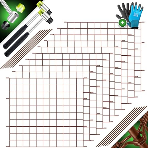 KESSER® Teichzaun Gartenzaun Steckzaun Komplettset Metall 10x Gerade Inkl. Handschuhe, 2x Hammer + 12 Befestigungsstäben, Zaun zum stecken für Garten, Gitterzaun Set Freigehege für Tiere