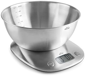 Lacor 61727 - Báscula Digital, Alta Precisión, Bol Extraíble, Acero | En acero inoxidable, para un uso práctico y profesional en cocina; con 1,8 L de capacidad, práctico y fácil de guardar
