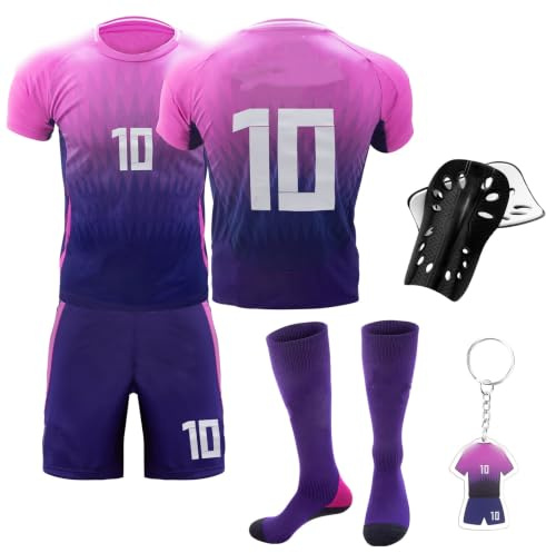 viallolipa Fußballtrikot für Kinder, Nr.8/Nr.10 Kinder Fußball Trikot Set, Auswärts Fußballtrikot für Kinder mit Trikot, Socken, Shorts, Knieschoner und Schlüsselanhänger für Kinder und Jugendliche