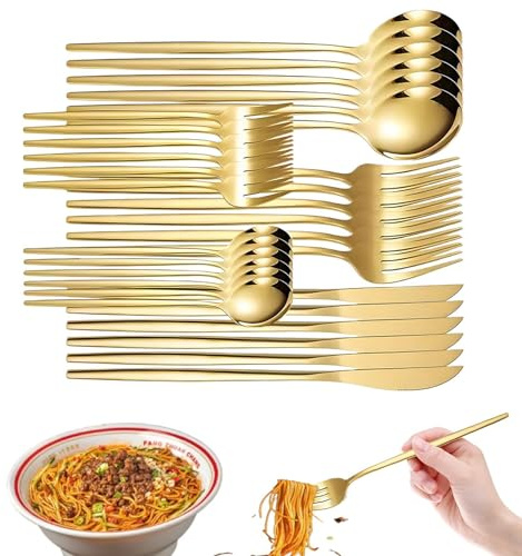 Cubertería de acero inoxidable, juego de cubiertos de acero inoxidable 30X, utensilios pulidos con espejo, aptos para lavavajillas, para 6 personas, vajilla para el hogar, comedor, uso diario, cocina