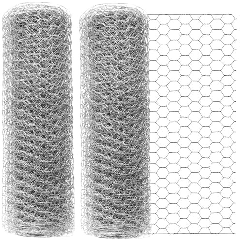 FAAING 2 rullar 40 cm x 15 m, nätstängsel, kanintråd, hingsnät, sexkantigt nätnät, trådnät, förzinkat nätstaket, nätnät, hönsnät för trädgård metallnät, 0,6 mm nät