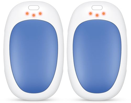 Jonwall Calentadores de Manos Recargables 2 Piezas, Eléctricos Reutilizables con USB, Portátiles de Bolsillo con 3 Niveles de Calor, Hombres y Mujeres Camping Golf (Azul)