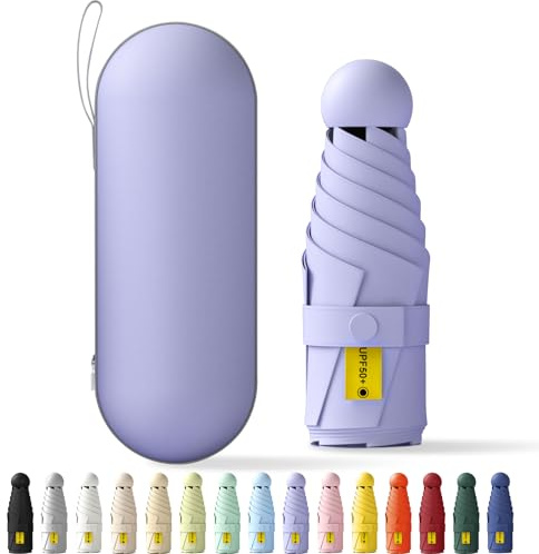 FWHFNB Ombrello Piccolo, Mini Ombrello Tascabile, Pieghevole Ombrello da Viaggio, Pioggia UV Protezione Sole, UPF 50+, Portatile Leggero Compatto, per Donne Uomini (Viola)