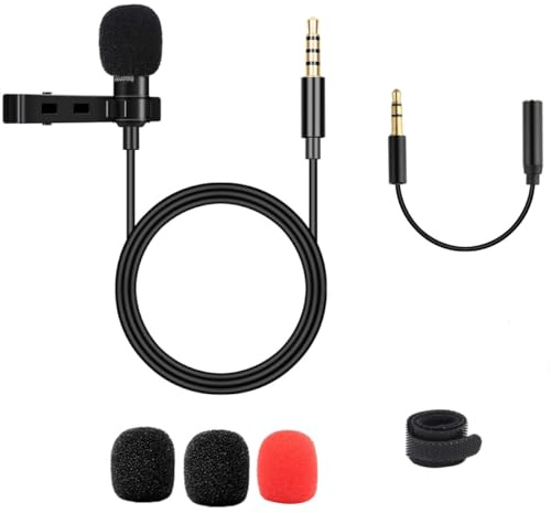 MUCKLILY Micro-Cravate Omnidirectionnel 3,5 Mm pour Téléphone et Ordinateur Câble 1,5 M, Microphone à Pince Portable en Plastique et Métal pour Interview et Enregistrement Vidéo
