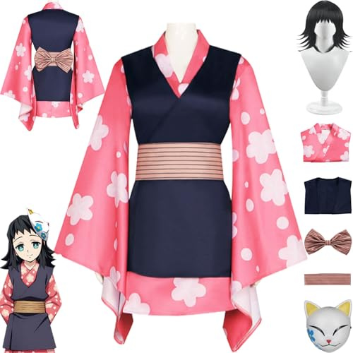bbganlian Anime Personaggio Makomo Cosplay Costume Vestito Douma Gioco di Ruolo Uniforme Set Completo Halloween Carnevale Festa Dress Up Suit con Parrucca Maschera per Donne