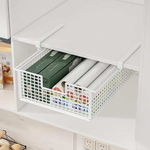 Organiseur de rangement à suspendre sous armoire avec rails latéraux hauts pour ustensiles de cuisine, étagère à tiroir en fer, blanc (blanc)