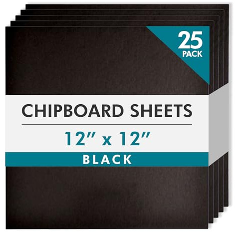 Grafix Medium Weight Chipboard – 12x12, Black Acid-Free 0.057” Sheets, Create Three-Dimensional Embellishments for Cards, Papercrafts, Mixed Media, Home Décor, and More, Pack of 25