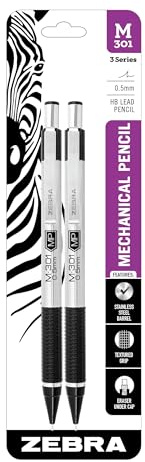 Zebra Pen M-301 Mechanical Pencil, Stainless Steel Barrel, Fine Point, 0.5mm, Black Grip, 2 Count (Pack of 1)