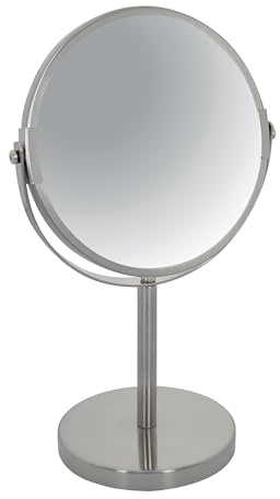 Spirella Schminkspiegel Kosmetikspiegel Standspiegel Badezimmerspiegel Sydney 2-Fach Vergrößerung - Ø 17cm - Silber matt