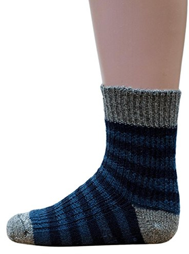 Hirsch Natur, Baby- und Kinder Ringelsocken aus 100% Wolle (KbT) (18-20, jeans/marine/grau)