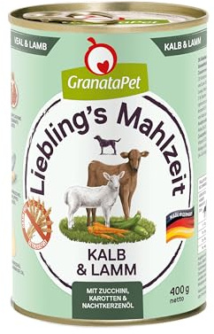 GranataPet Liebling's Repas au Veau et à l'agneau - Nourriture Humide pour Chien - sans céréales et sans Sucre ajoutés - Aliment Complet - 6 x 400 g
