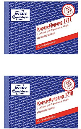 Avery Zweckform 1711 Kassa-Eingang speziell für Österreich (A6 quer, 2x40 Blatt) weiß/rosa + Avery Zweckform 1710 Kassa-Ausgang speziell für Österreich (A6 quer, 2x40 Blatt) weiß/rosa