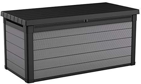 Keter Premier Deck-Box mit Polypropylen-Konstruktion und doppelwandigen Paneelen für den Außenbereich, Terrasse und Lagerung, Hellgrau