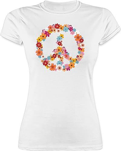 Shirtracer - Shirt Damen - Sprüche Statement - Peace Flower Power Hippie Peace Zeichen I Friedenszeichen I 90er I 70er