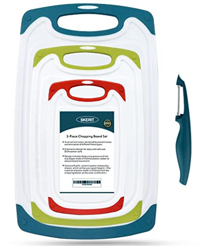 SKERITO Chopping Board Set, BPA Free Plastic Kitchen Cutting Boards with Non-Slip Feet and Deep Drip Juice Groove
