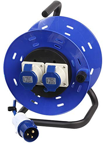 Pro Elec PEL00957 240V 2-Gang Extension Reel, 16A, 50 m, Blue