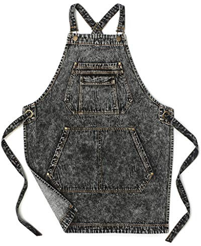 Jeanerlor - Baumwoll-Denim-Künstlerschürze mit Taschen, Kreuzgurten & verstellbar – Schwarz – Größe L