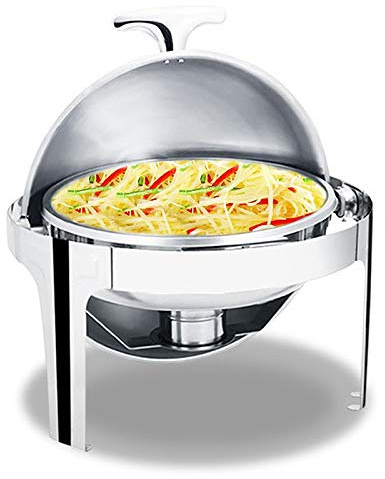 Roll Top Chafing Dish, Full Size Stainless Steel Chafer and Buffet Warmers Set with Food Pan, Water Pan and Fuel Holders for Wedding, Parties(Round, 6L)