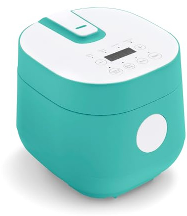 GreenLife Digital Rice Cooker, 2-Cups Uncooked/4-Cups Cooked, Removable Nonstick Ceramic PFAS-Free Pot, One-Touch Presets, Oats, Quinoa, Brown Rice, Auto Keep Warm, Fuzzy Logic Tech, 1.5 QT, Turquoise