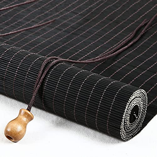 Seitenzugrollo Schwarz Bambus Rollo Retro Jalousine Bambus Vorhang Bambus Raffrollo Holzrollos Lichtfilter Sonnenschutz und Sichtschutz Rollo Für Fenster und Türen,Maßanfertigung (80x200 cm)