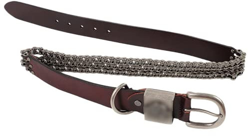 Punk Rock Fahrrad Kette Nietengürtel Für Damen Und Herren Ledergürtel Mit Dornschließe Hip Hop Gürtel Für Oder Gothic-Outfits, Breite Ca. 3.8Cm,Kaffee,110cm/waist:36~38