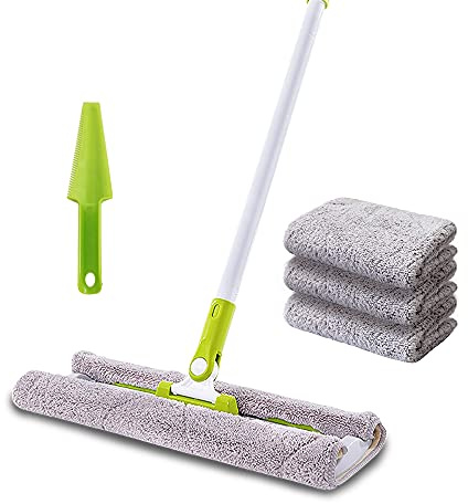 CQT Handelsübliches Mikrofaser-Nassmopp-Bodenreinigersystem, 35.6 cm, 38.1 cm, trocken und staubfrei, Hartholz, flacher Mopp, Legierung, Laminat, Fliesen (PT09)
