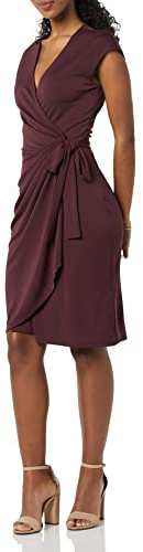 Amazon Essentials Women's Classic Cap Sleeve Wrap Dress with V Neck, Pleated Waist (Available in Plus Size), Burgundy, 2X