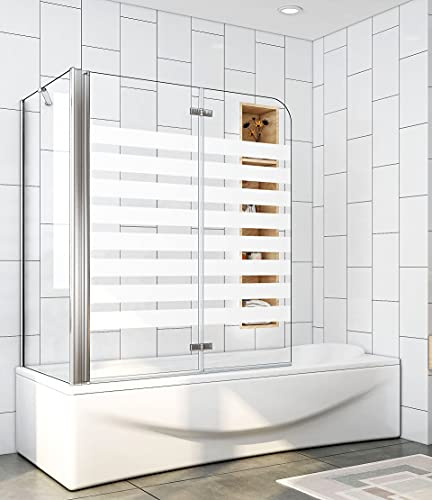 Acezanble Badewannenaufsatz 120x70cm Eck Duschwand Badewanne 2-tlg.Faltwand mit 6mm Nano Querstreifen Glas H140cm