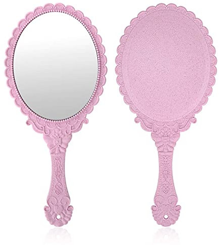 xingzhi Retro-Handspiegel, kleiner niedlicher Handspiegel, dekorativer Spiegel, geeignet für Mädchen, Make-up, geprägte Blume, tragbar, antiker Reise-Make-up-Spiegel (Rosa)