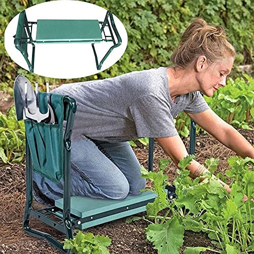 FGHSD Vielseitiger Garten-Kniestuhl mit Werkzeugtasche – tragbarer, zusammenklappbarer Outdoor-Rasen-Patio, bequemes weiches Schaumstoff-Kniepolster und Sitzbank-Stuhlhocker