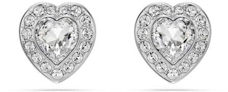 Swarovski Ariana Grande x Swarovski Ohrstecker, Rhodinierte Ohrringe mit Kristallherzen in Klarem Pavé und Verschiedenen Schliffen, Größe: 1 x 0.9 cm