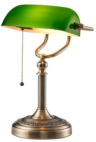 Newrays Green Glass Bankers Desk Lamp with Pull Chain Switch Plug in Fixture