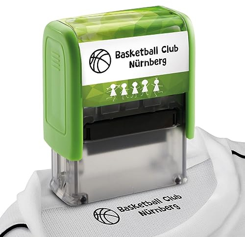 Trodat Deine Dinge Stempel mit individueller Textplatte - selbstfärbender Textilstempel für Kleidung - Waschmaschinenfest - Namensstempel für Schule, Kindergarten u. Sport - 4 Zeilen - 38x14mm